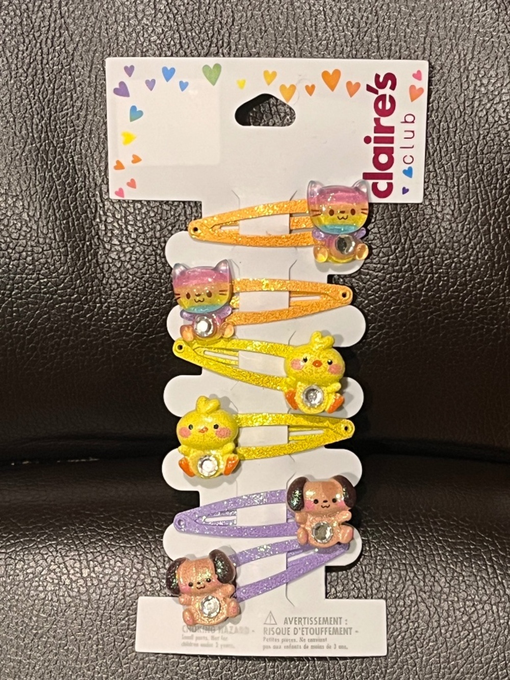 Claire’s Club Cat Dog & Chick Glitter Snap Hair Clips | Set of 6 NWT